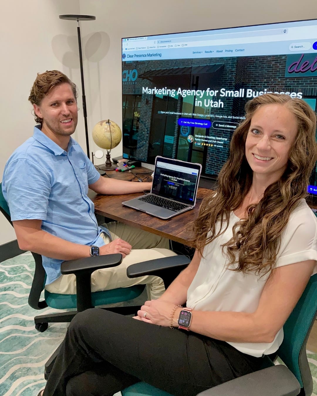 Benjamin and Courtney Awerkamp together at the Clear Presence office in Pleasant Grove