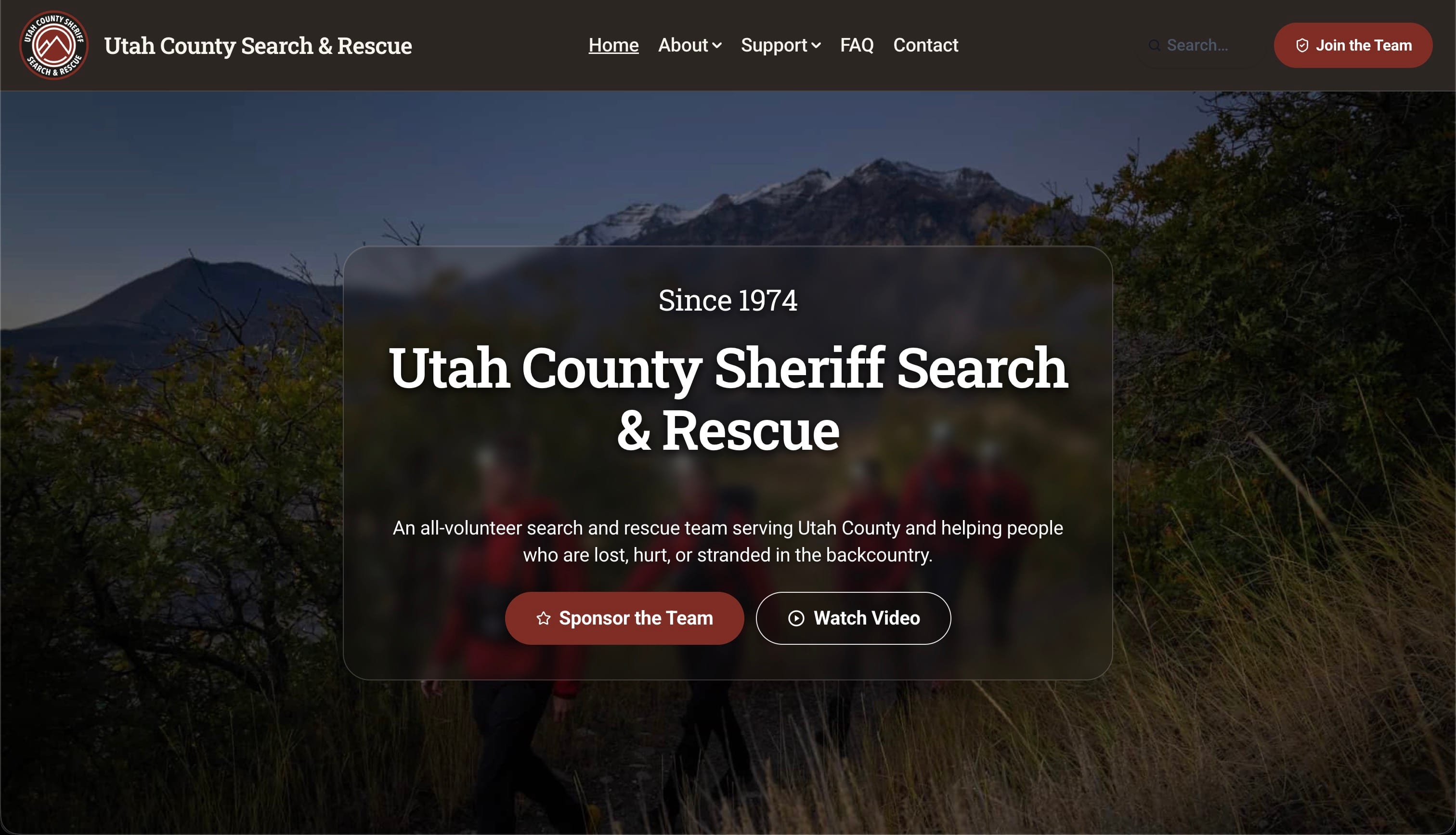 Utah County Sheriff Search & Rescue homepage screenshot