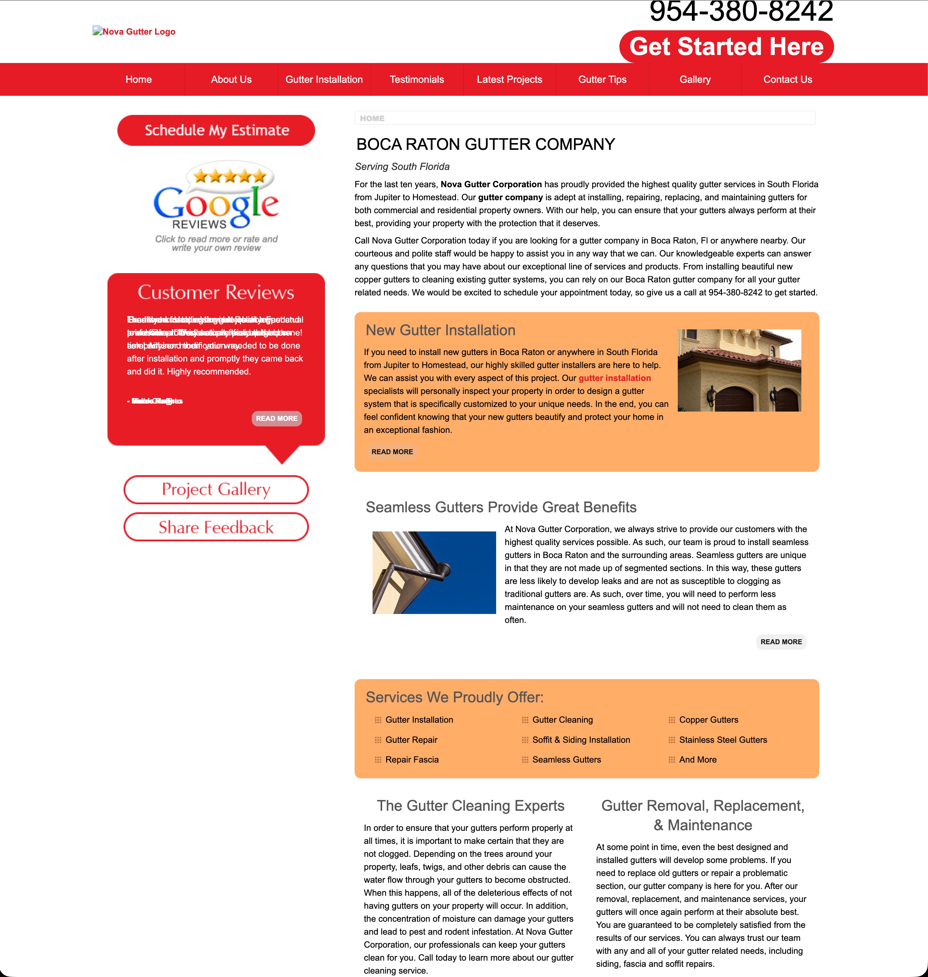 Nova Gutter website before the remake on desktop